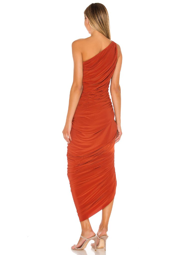 Norma Kamali One-Shoulder Ruched Midi Dress In Burnt Orange — image 5 of 8